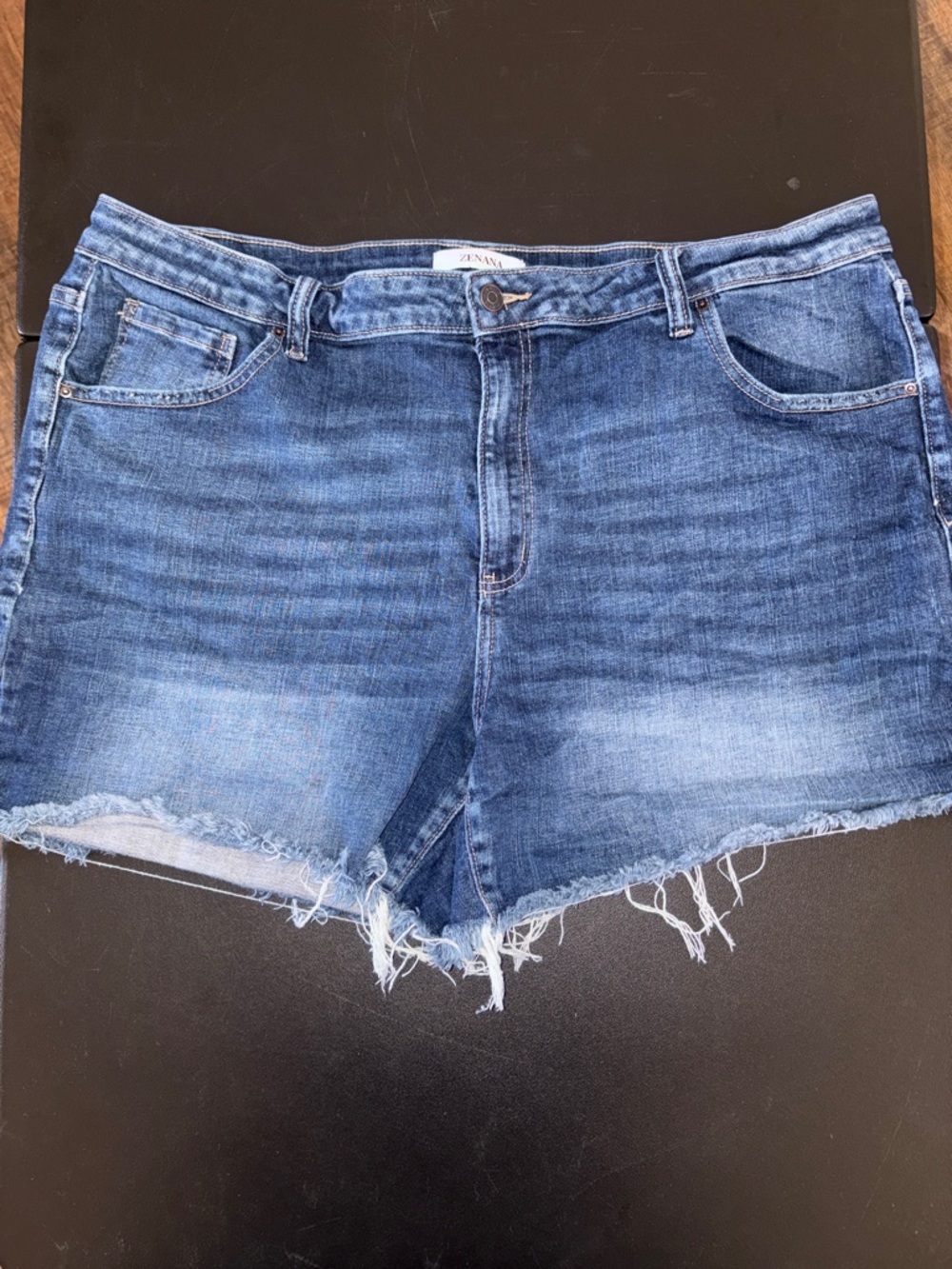 #Z971 - Zenana Outfitters Blue Washed Denim Cutoff Shorts with Frayed Hem - 3X